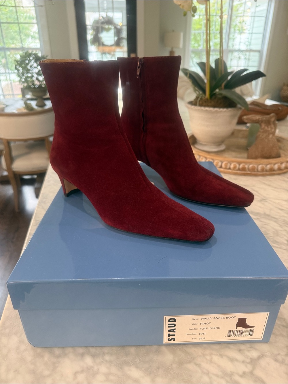 STAUD Wally Suede Ankle Boots in Pinot